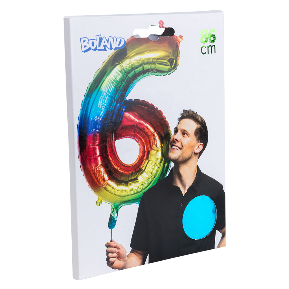 Folieballon '6' regenboog (86 cm)