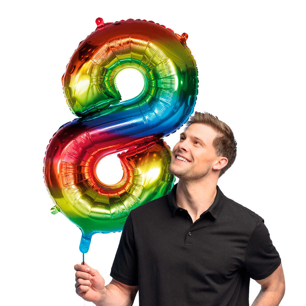 Folieballon '8' regenboog (86 cm)