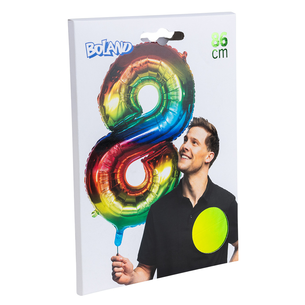 Folieballon '8' regenboog (86 cm)