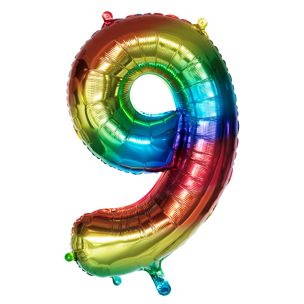 Folieballon '9' regenboog (86 cm)