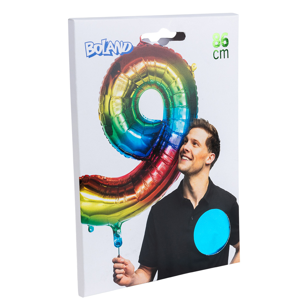 Folieballon '9' regenboog (86 cm)
