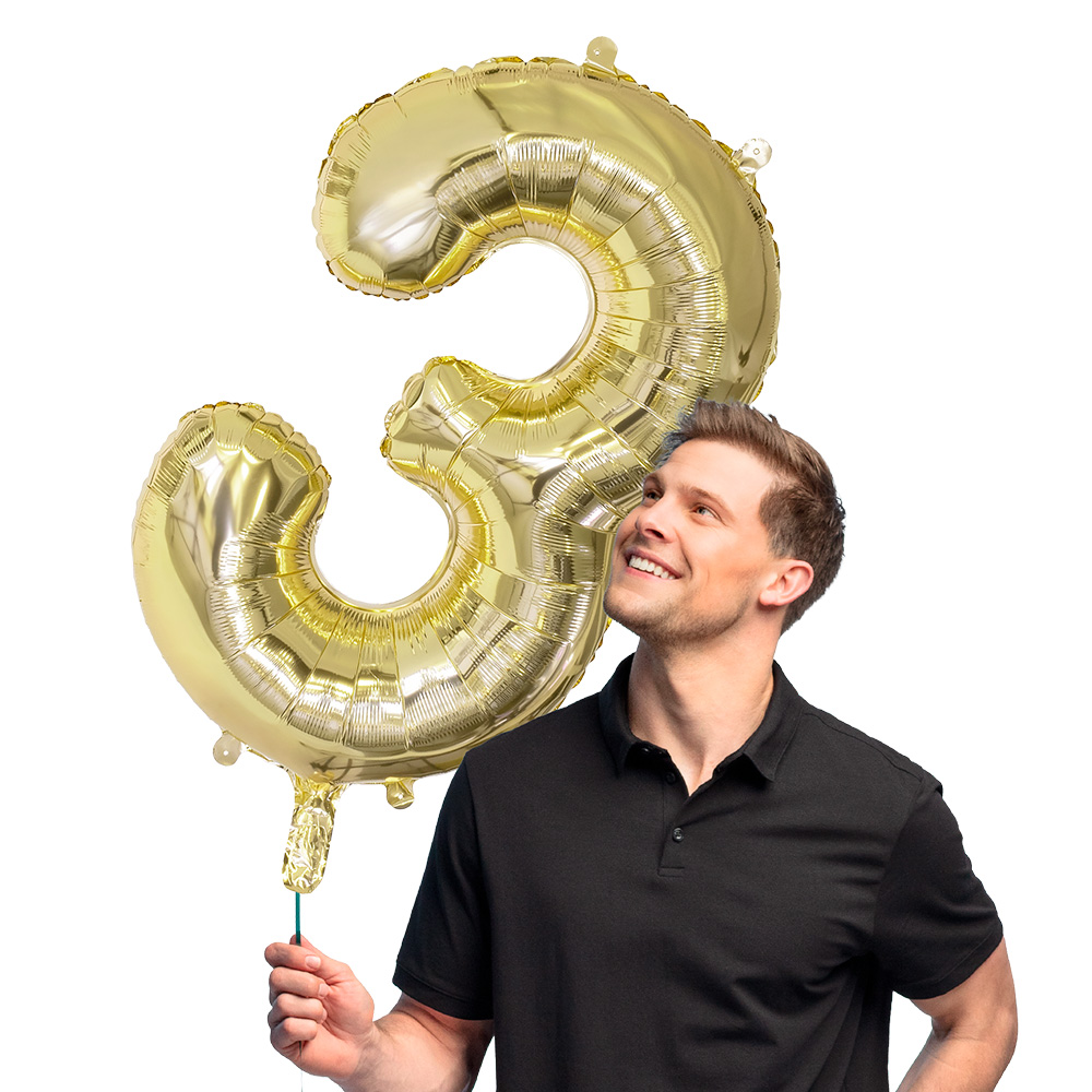 Folieballon '3' goud (86 cm)