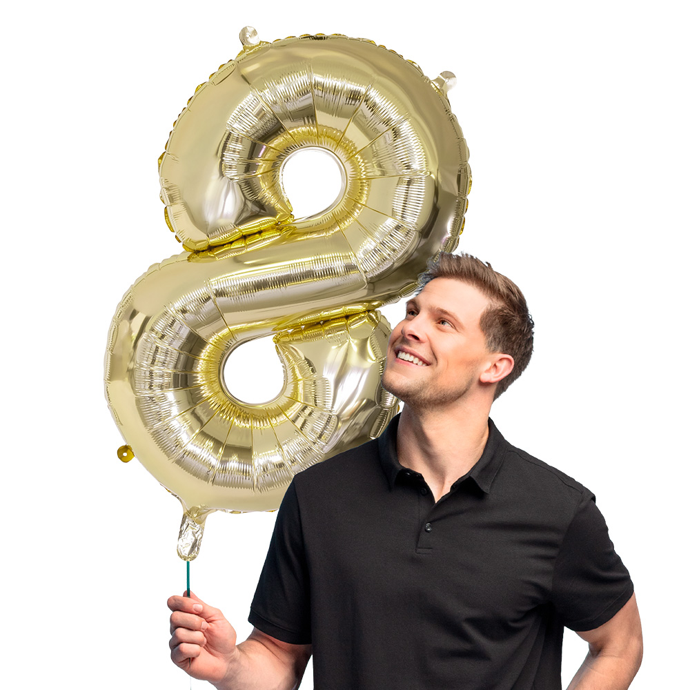 Folieballon '8' goud (86 cm)
