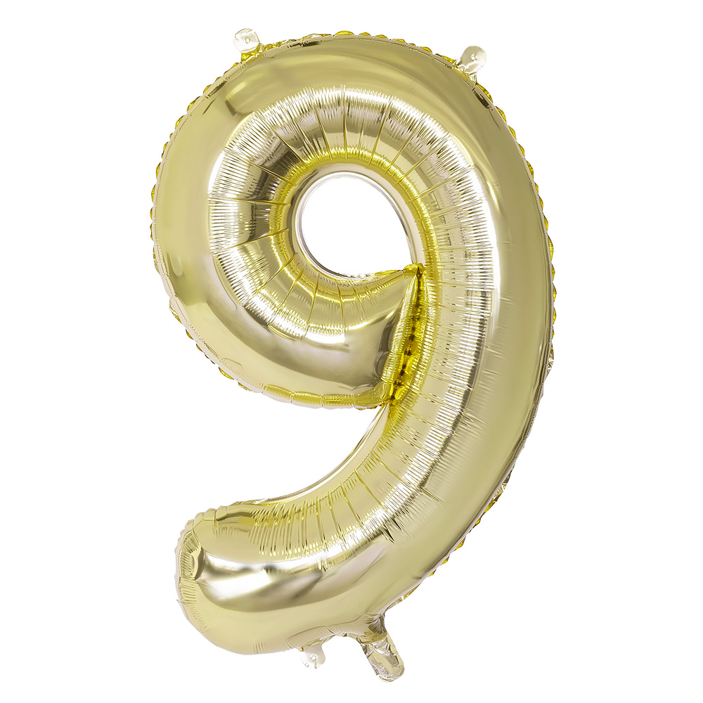 Folieballon '9' goud (86 cm)