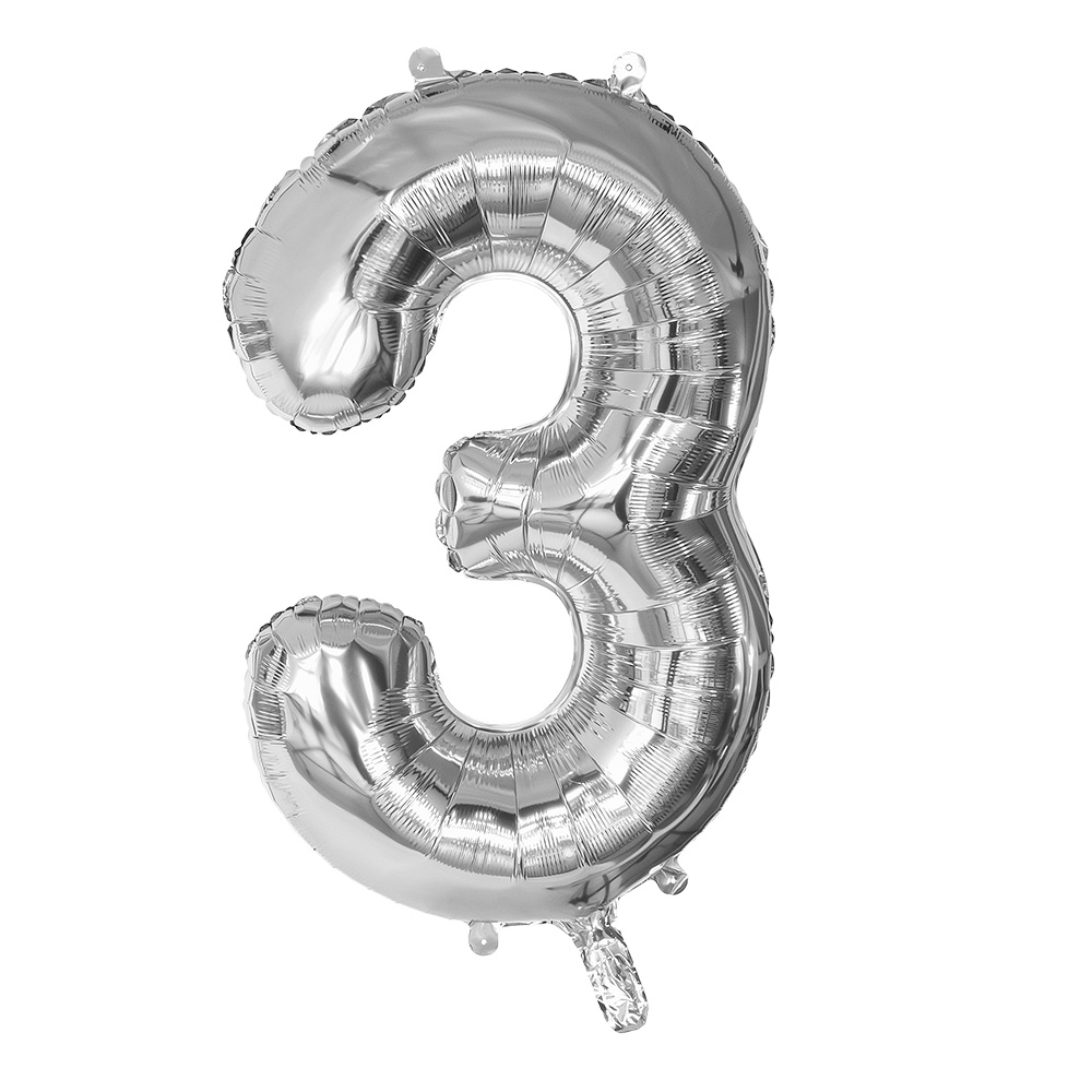 Folieballon '3' zilver (86 cm)