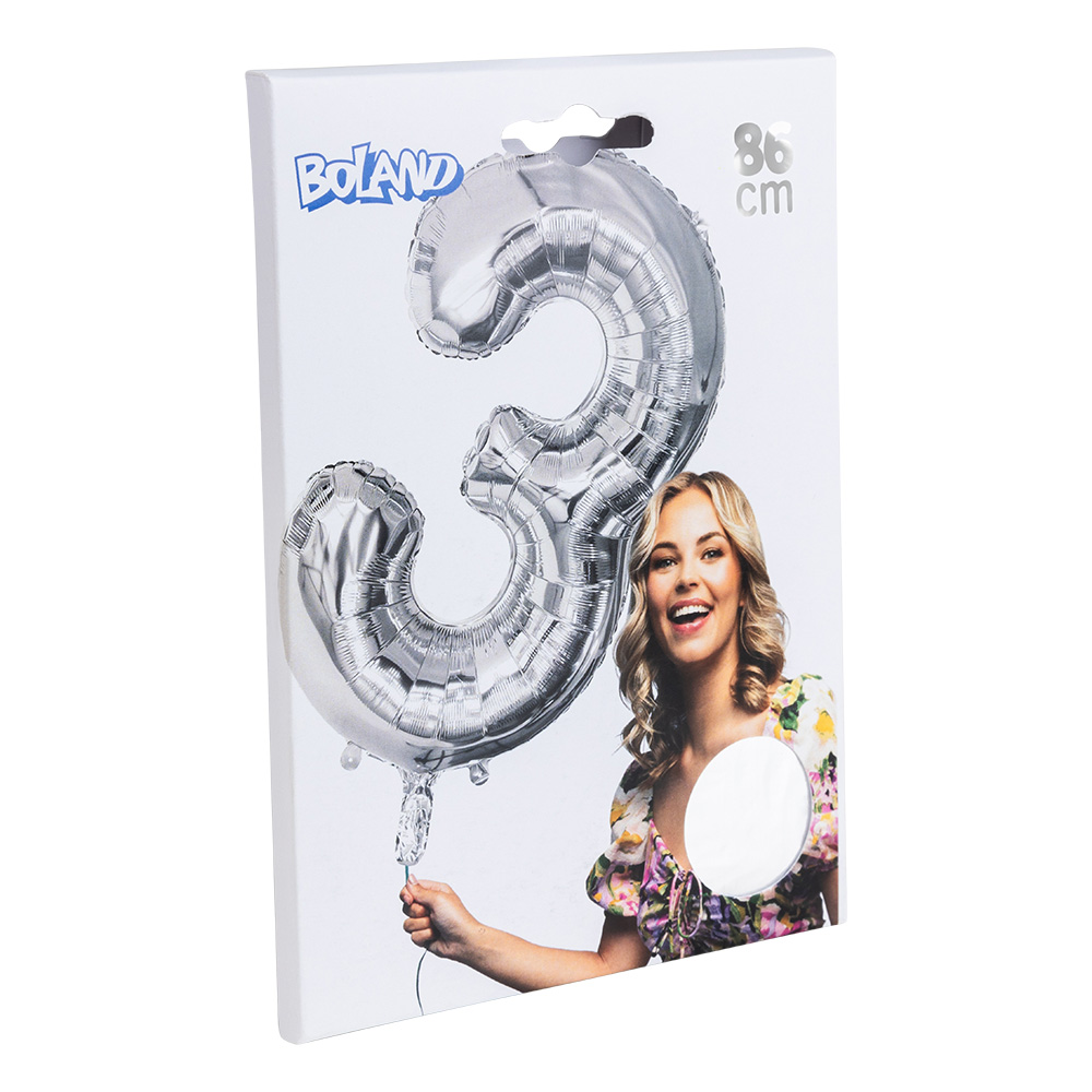 Folieballon '3' zilver (86 cm)
