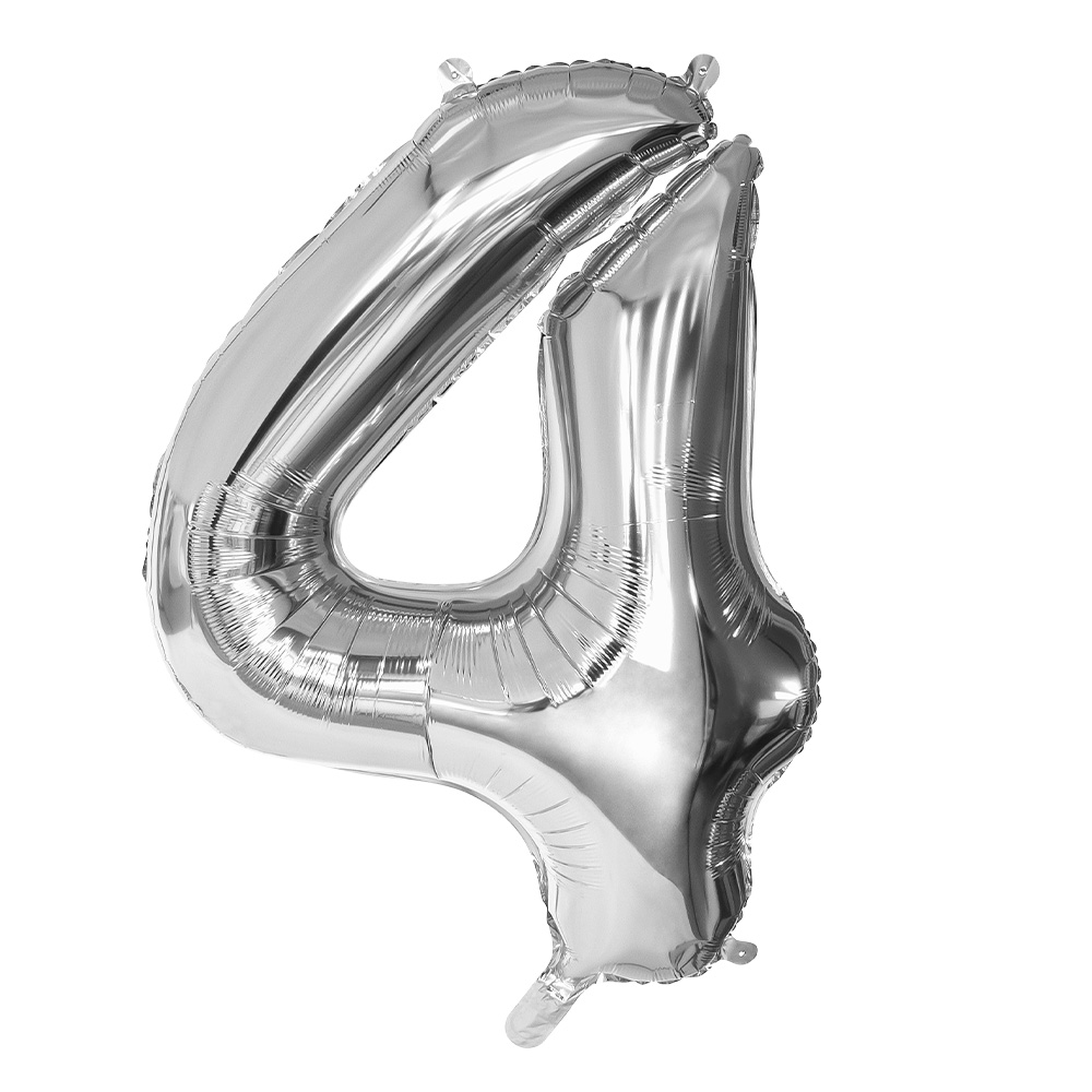 Folieballon '4' zilver (86 cm)