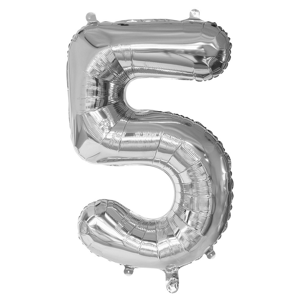 Folieballon '5' zilver (86 cm)