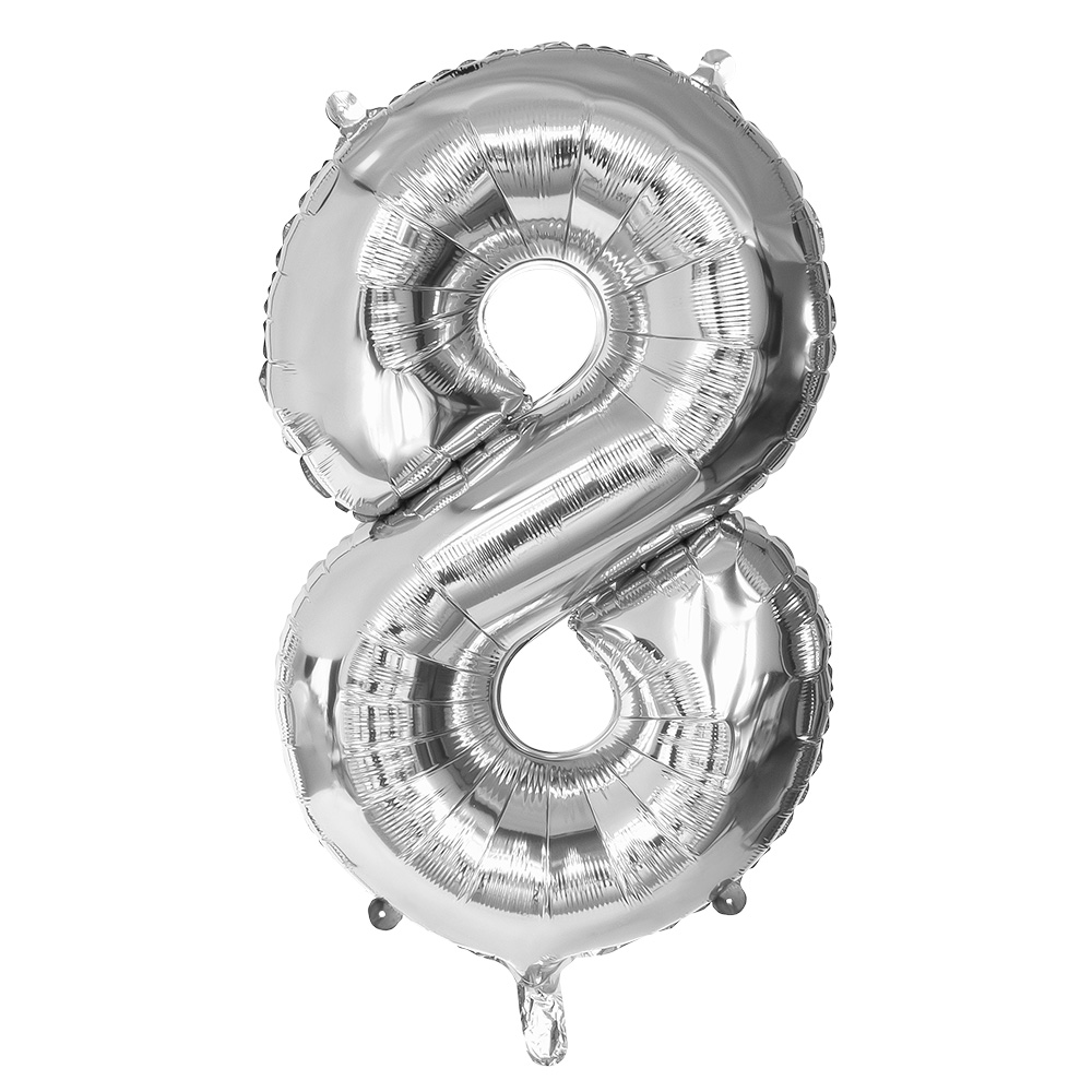 Folieballon '8' zilver (86 cm)