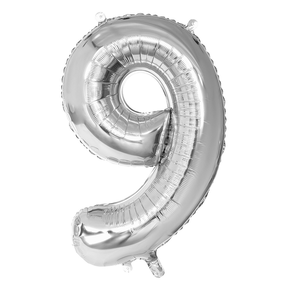 Folieballon '9' zilver (86 cm)