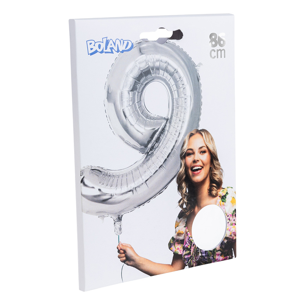 Folieballon '9' zilver (86 cm)