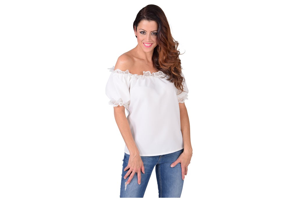 Blouse schoudervrij creme