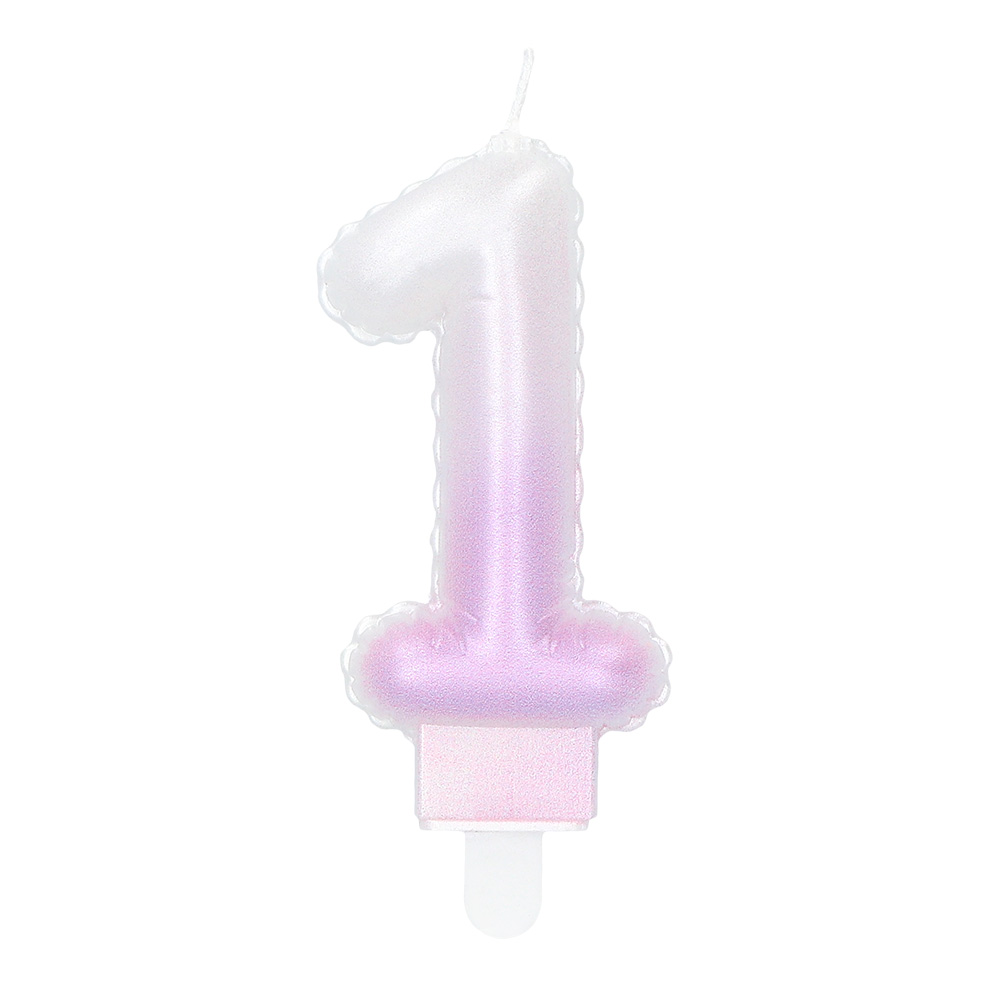 Kaarsje cijfer '1' pastel met houder (4 ass.)