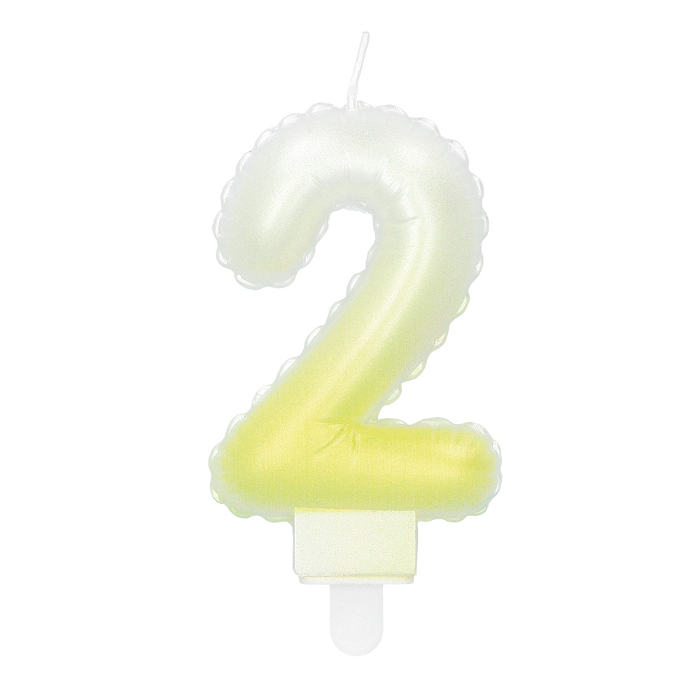 Kaarsje cijfer '2' pastel met houder (4 ass.)