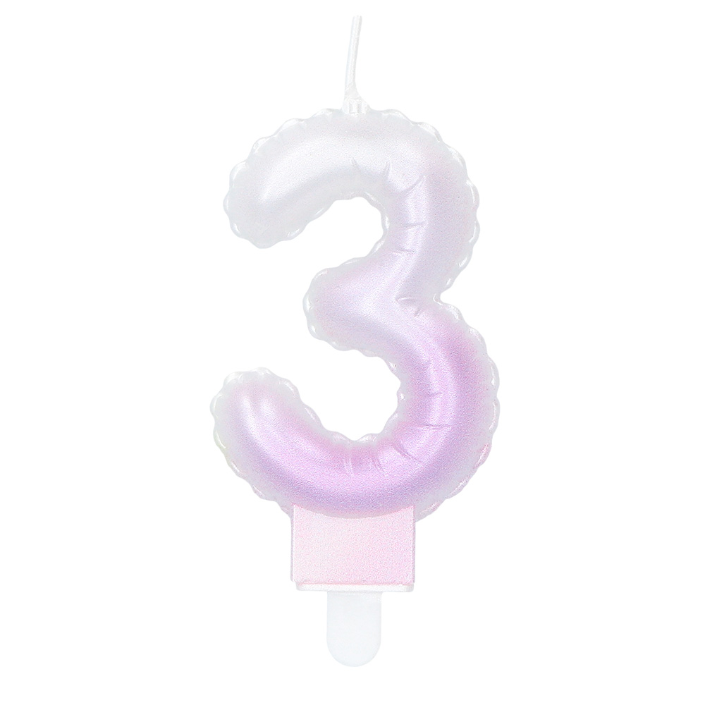 Kaarsje cijfer '3' pastel met houder (4 ass.)