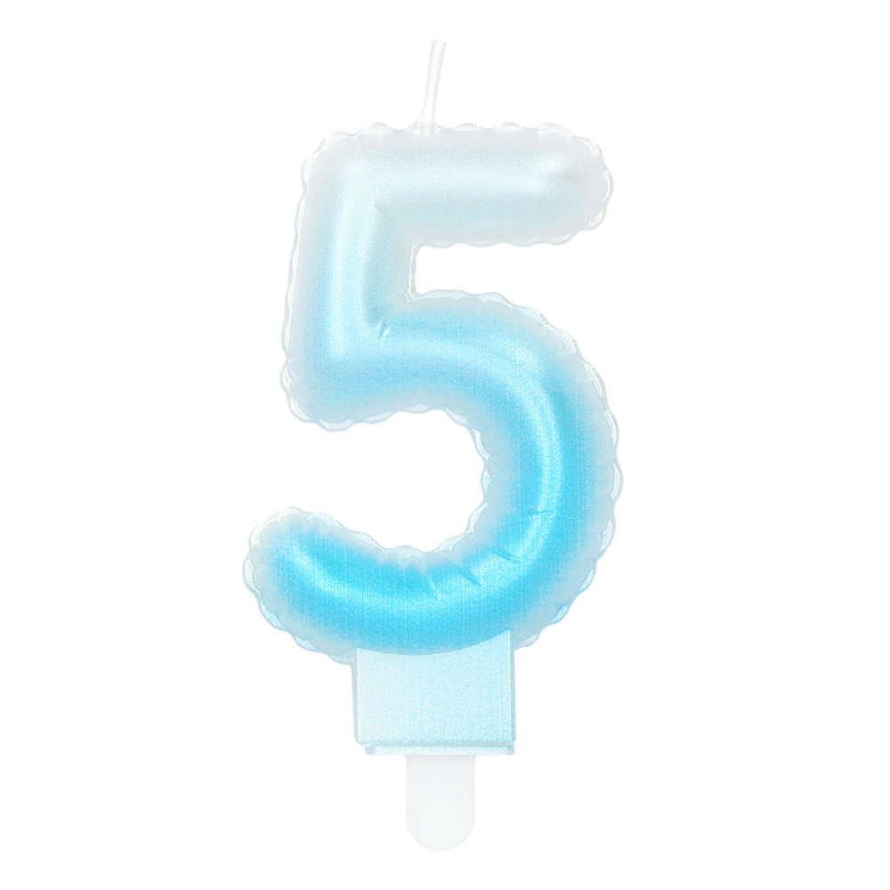 Kaarsje cijfer '5' pastel met houder (4 ass.)