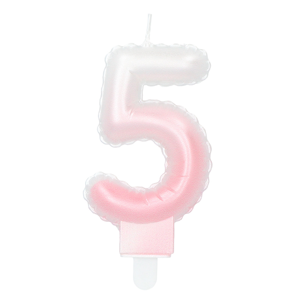 Kaarsje cijfer '5' pastel met houder (4 ass.)