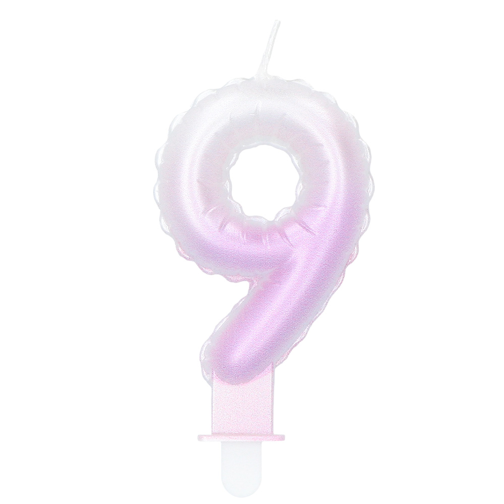 Kaarsje cijfer '9' pastel met houder (4 ass.)