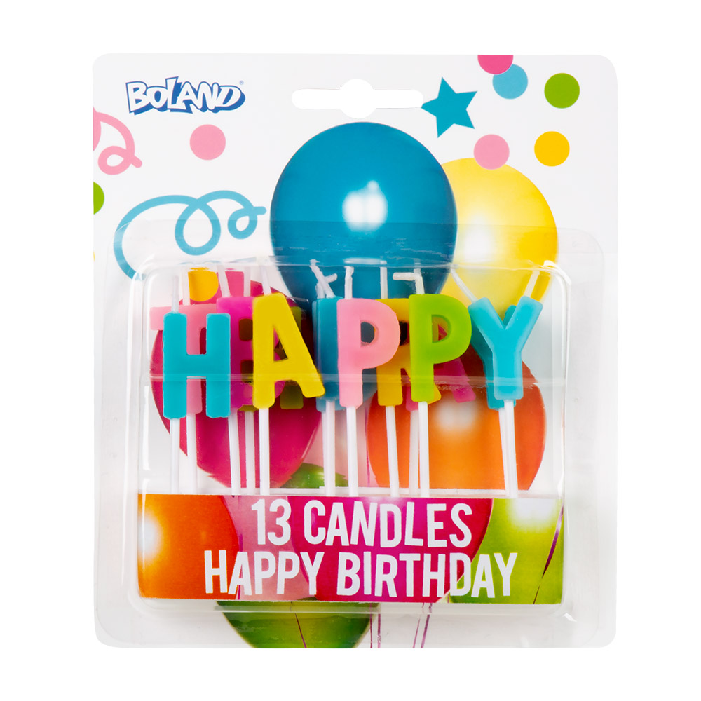Set 13 kaarsjes 'Happy birthday' op prikker
