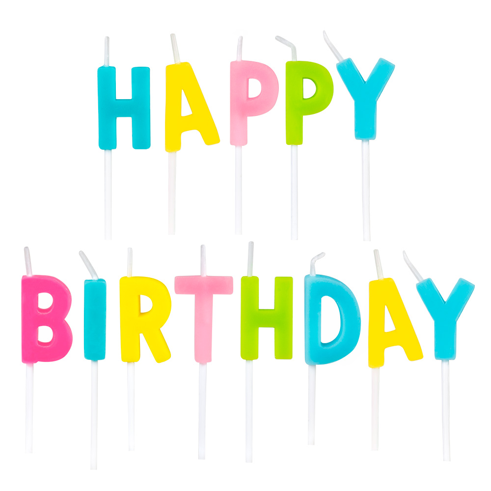 Set 13 kaarsjes 'Happy birthday' op prikker