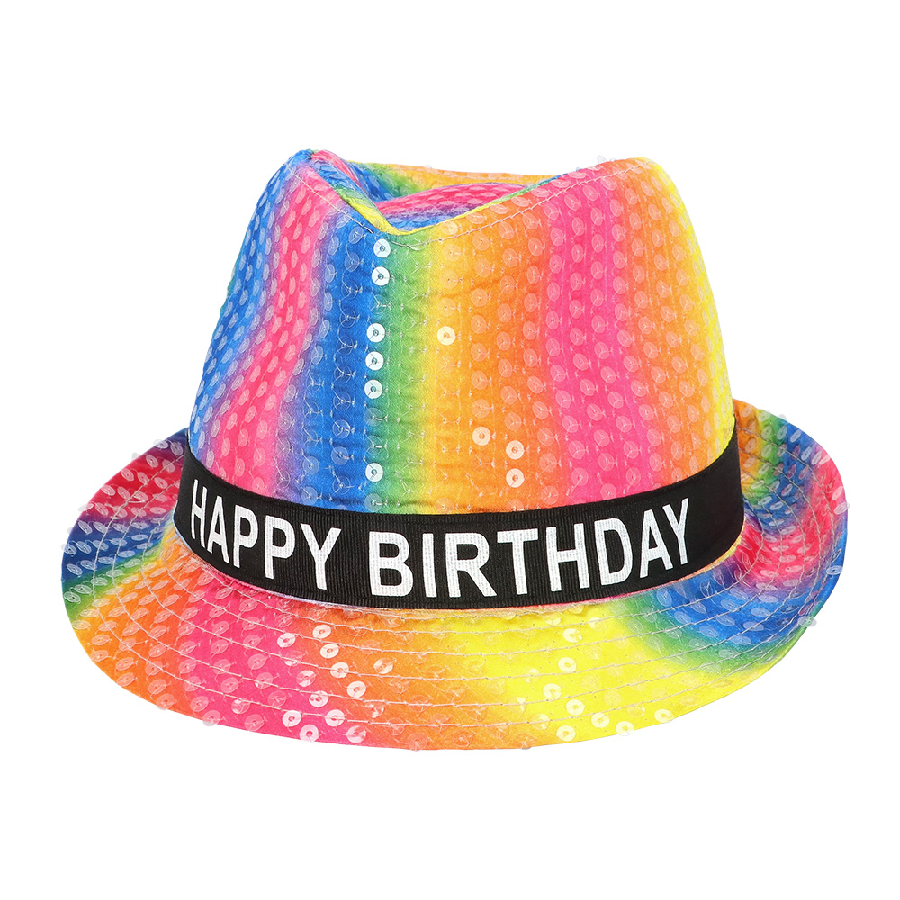 Hoed regenboog 'Happy birthday'