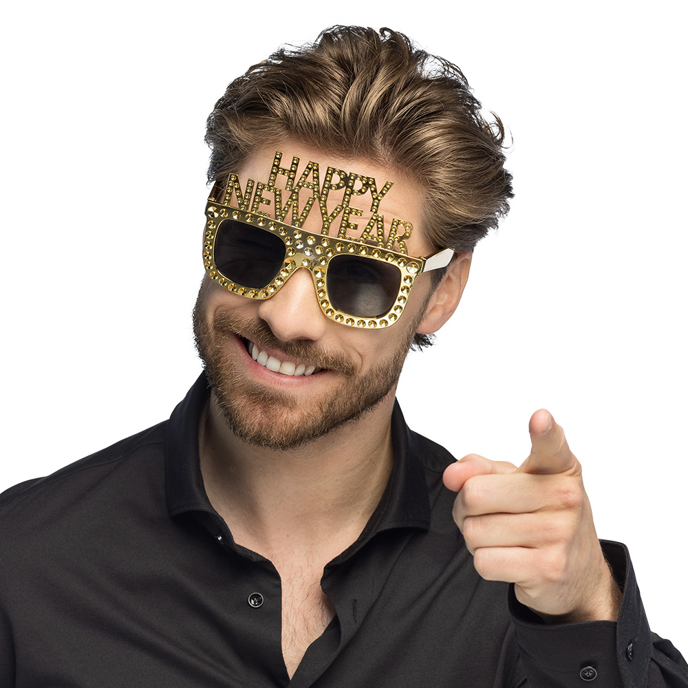 Partybril Bling bling 'Happy new year' goud