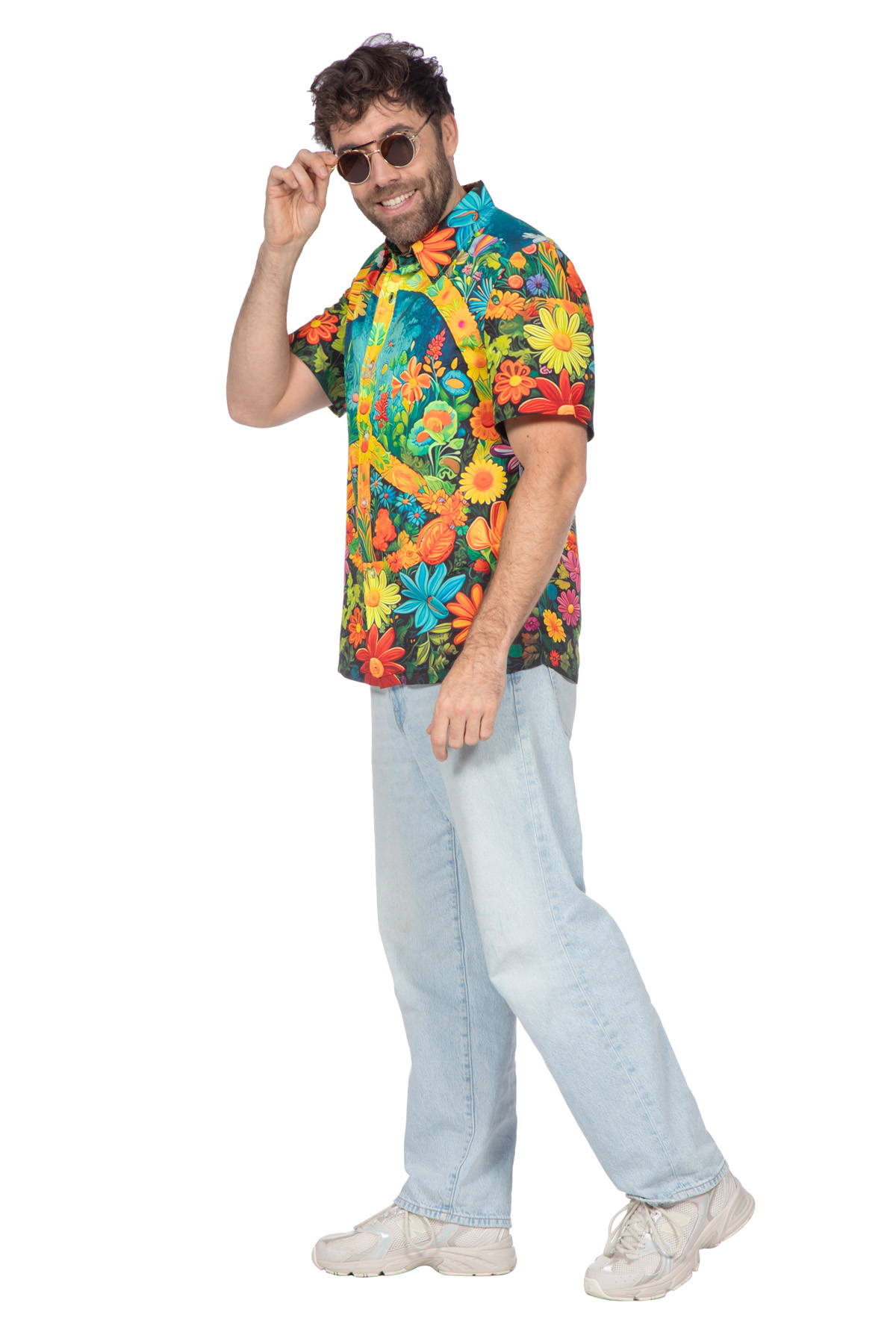 Party shirt hippie peace en bloemen (V)
