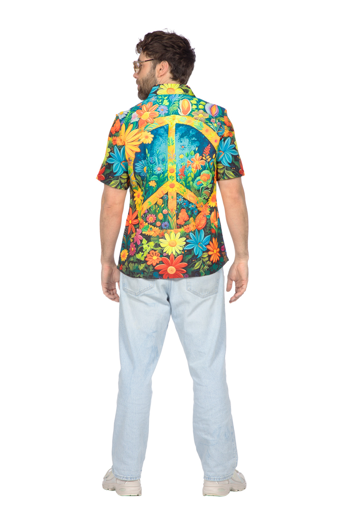 Party shirt hippie peace en bloemen (V)