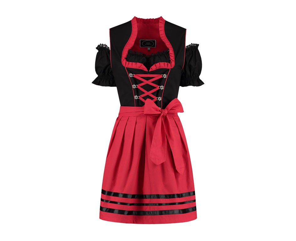 Dirndl jurkje sexy 3-delig zwart rood 100% katoen