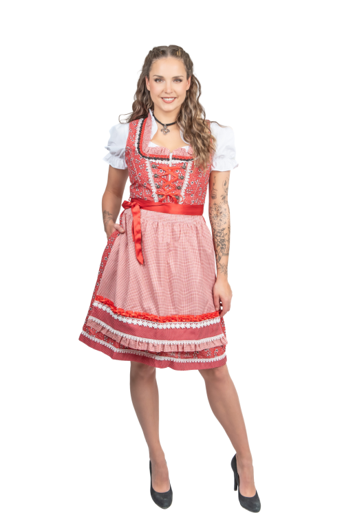 Dirndl jurkje 2-delig rood wit bloemdesign