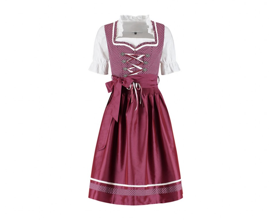 Dirndl jurkje 3-delig weinrot 100% katoen