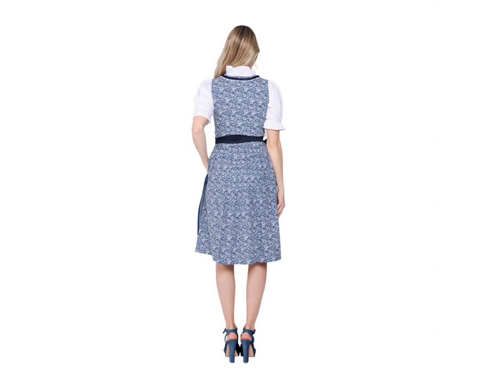 Dirndl jurkje 3-delig blauw bloemen polka dot 100% katoen