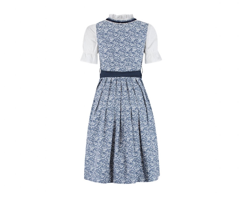 Dirndl jurkje 3-delig blauw bloemen polka dot 100% katoen
