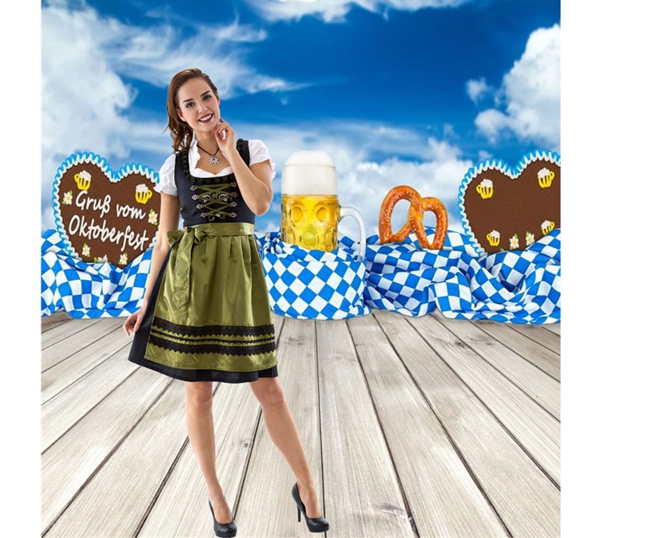 Dirndl jurkje 3-delig zwart/olijfgroen 100% katoen