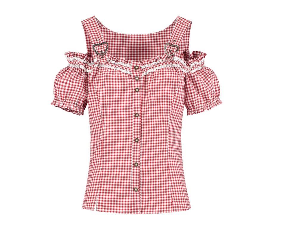 Blouse oktoberfest met schouderbandjes rood-wit