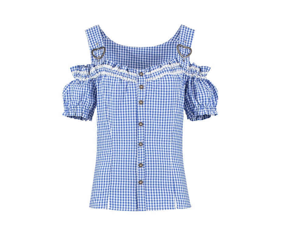 Blouse oktoberfest met schouderbandjes blauw-wit