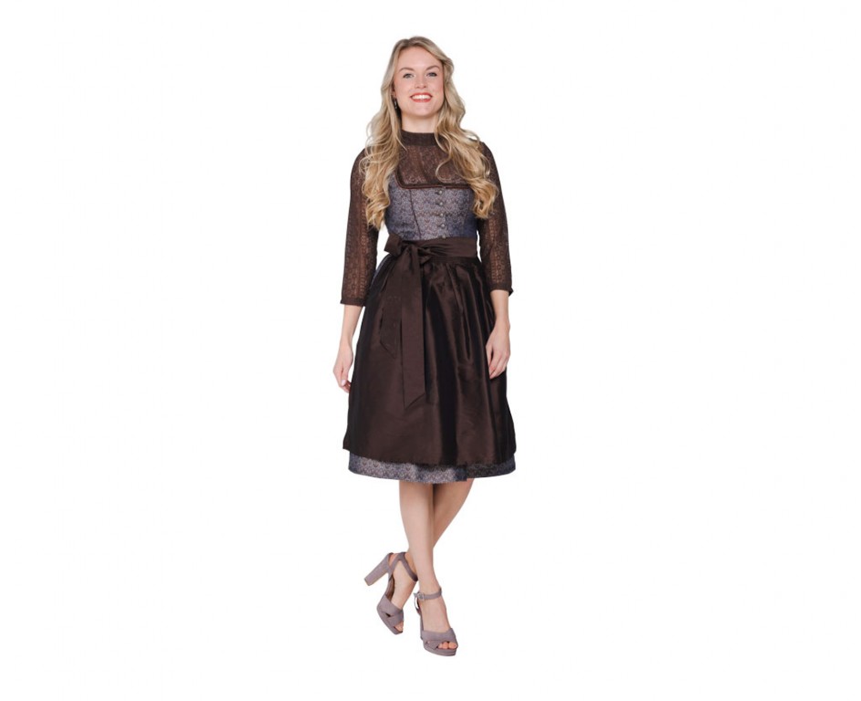 Dirndl jurkje 2-delig luxe jaquard chocolade bruin