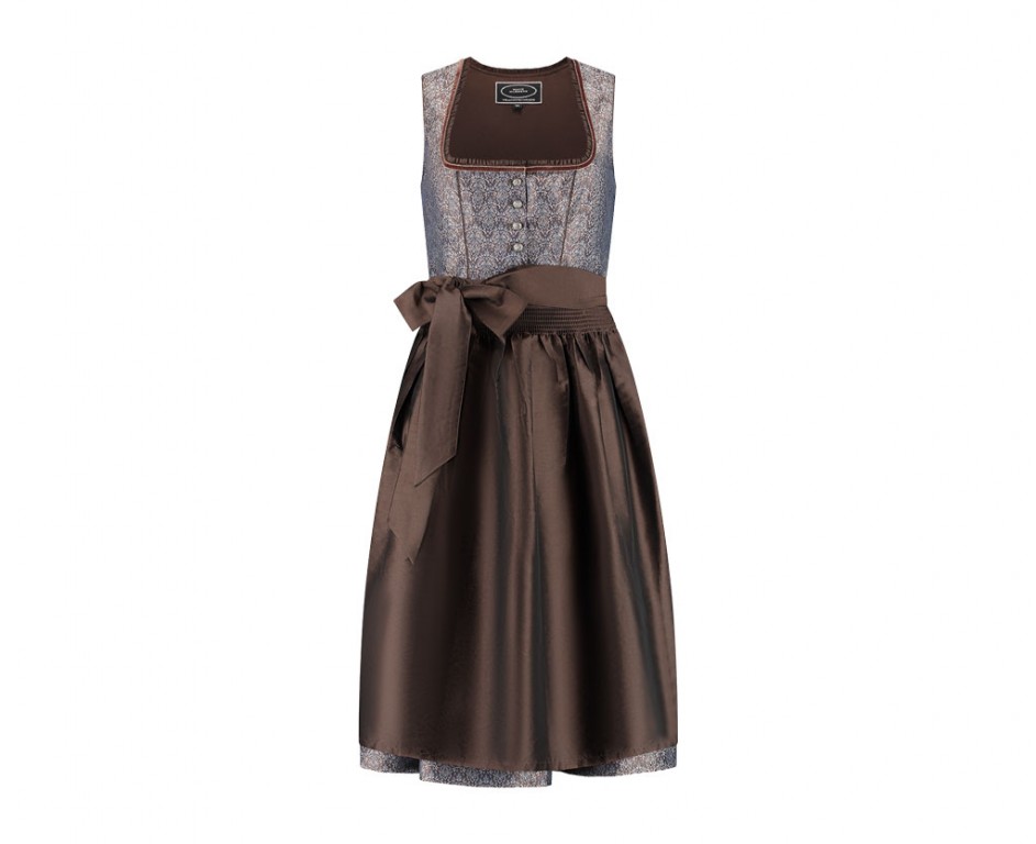 Dirndl jurkje 2-delig luxe jaquard chocolade bruin
