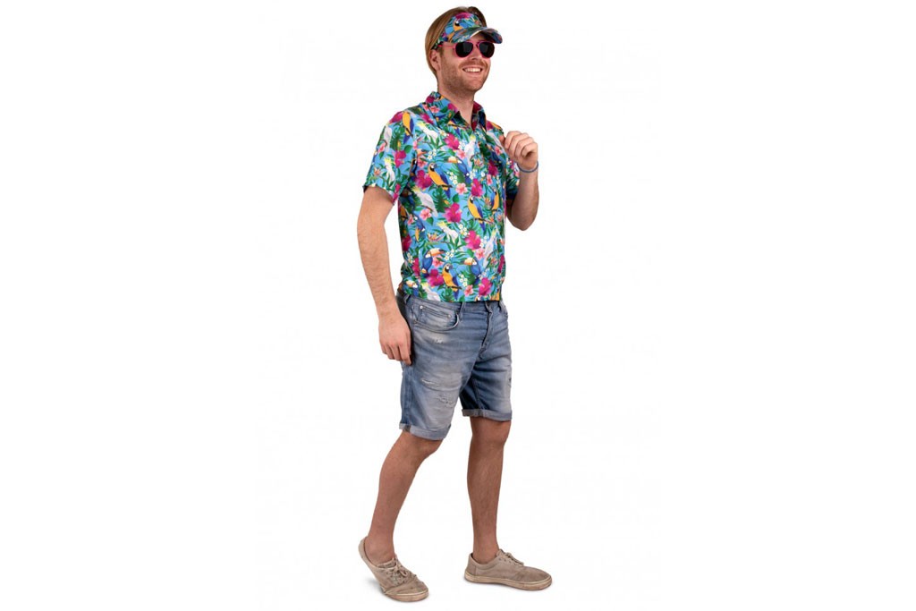Hawaii shirt met zonneklep verkrijgbaar in 3 kleuren