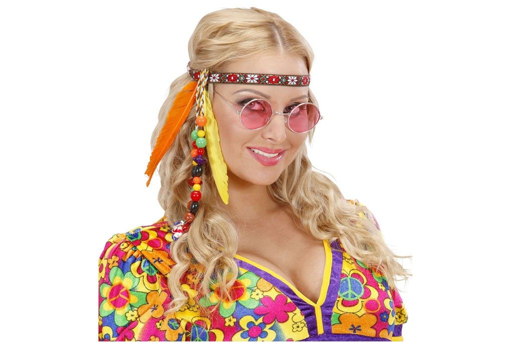 hippie hoofdband met kraaltjes en veren