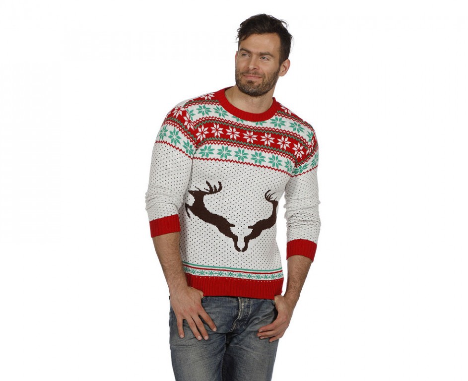 Kersttrui wit met rendieren unisex