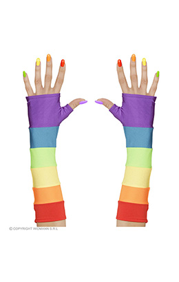 vingerloze handschoenen satijn, regenboog kleuren