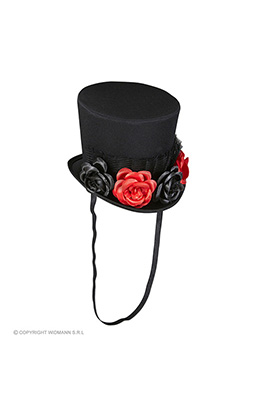 mini hoge hoed met tulle, 4 rozen