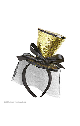 gouden mini hoge hoed met sluier