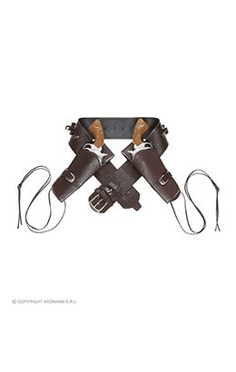 western dubbel holster  met riem lederlook , bruin