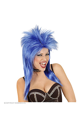 pruik, rockster blauw
