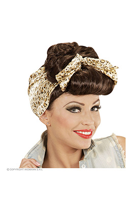 pruik, rock pin up girl bruin met hoofddoek