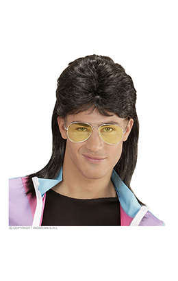 pruik, mullet met bril zwart