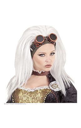 pruik, steampunk met stofbril
