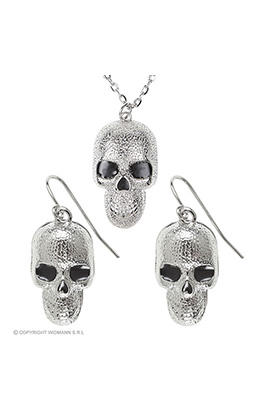 ketting zilver met schedels + oorringen